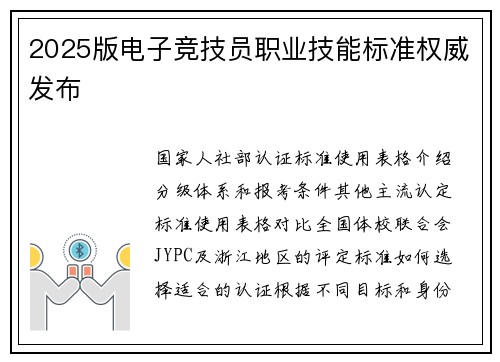 2025版电子竞技员职业技能标准权威发布